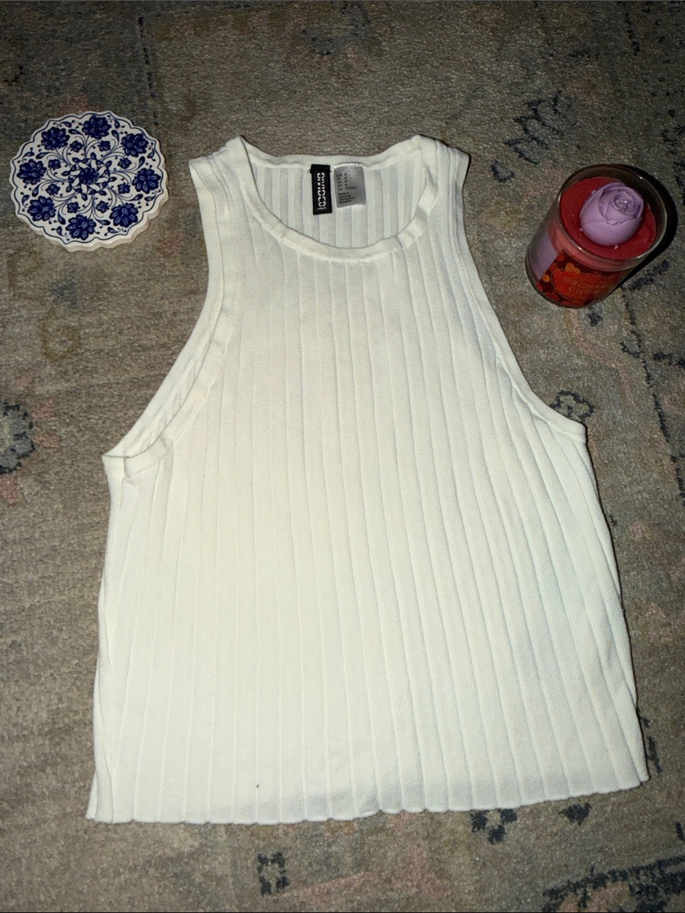 Divided White Ribbed High-Neck Tank Top - Women's Sleeveless Knit
